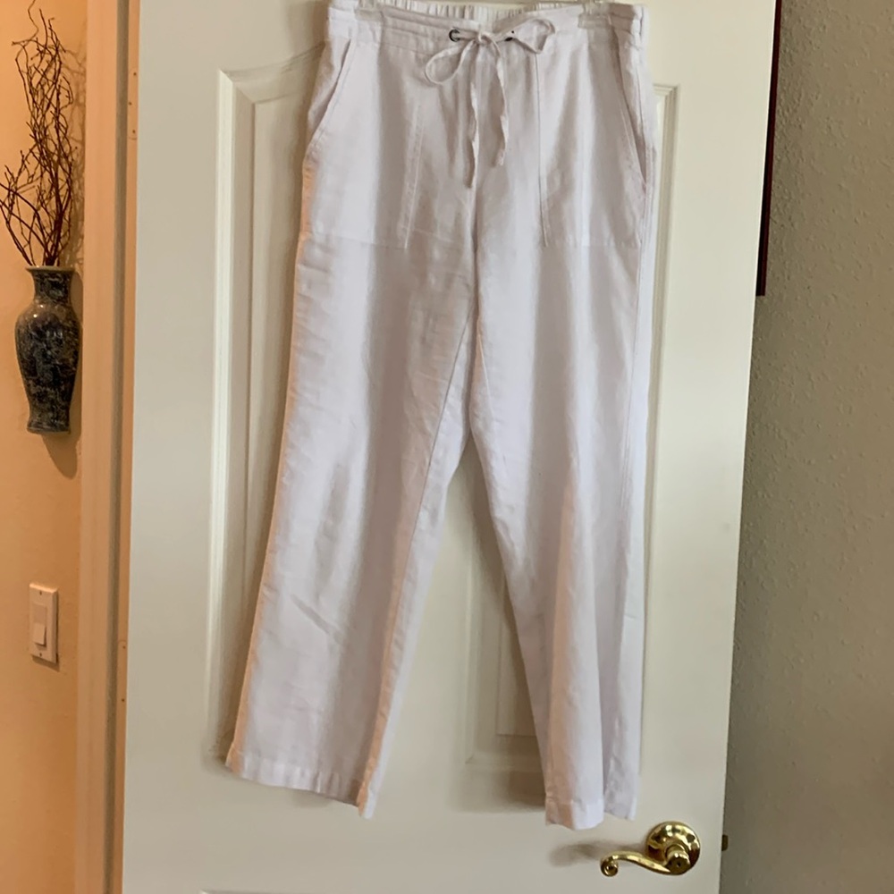 Ladies medium off white linen pants.  More white than cream.